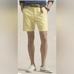 Preppy Chino 42 Stretch Flat Front Yellow Travel Career Golf Cruise Shorts